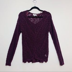 Anthropologie Cloud Chaser Purple Open Knit V Neck Sweater Women’s Medium